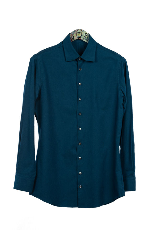 WOV Blue-Green Brushed Cotton Dress Shirt